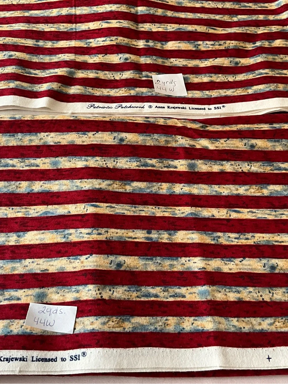Flannel quilting sewing crafts fabric Holiday/Patroitic red white blue stripes